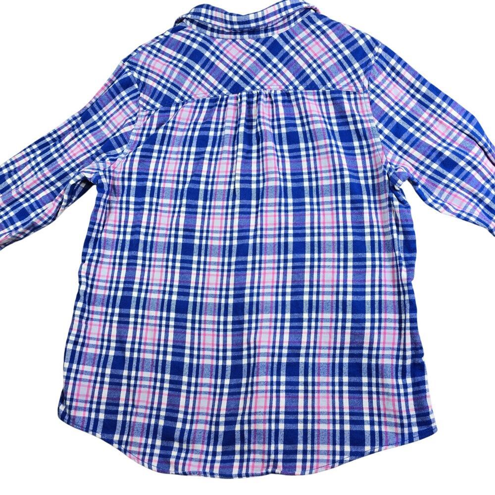 Lands End Flannel Button Shirt Blouse Women's 14 Blue Pink Cottage Farm Ranch - Picture 9 of 9